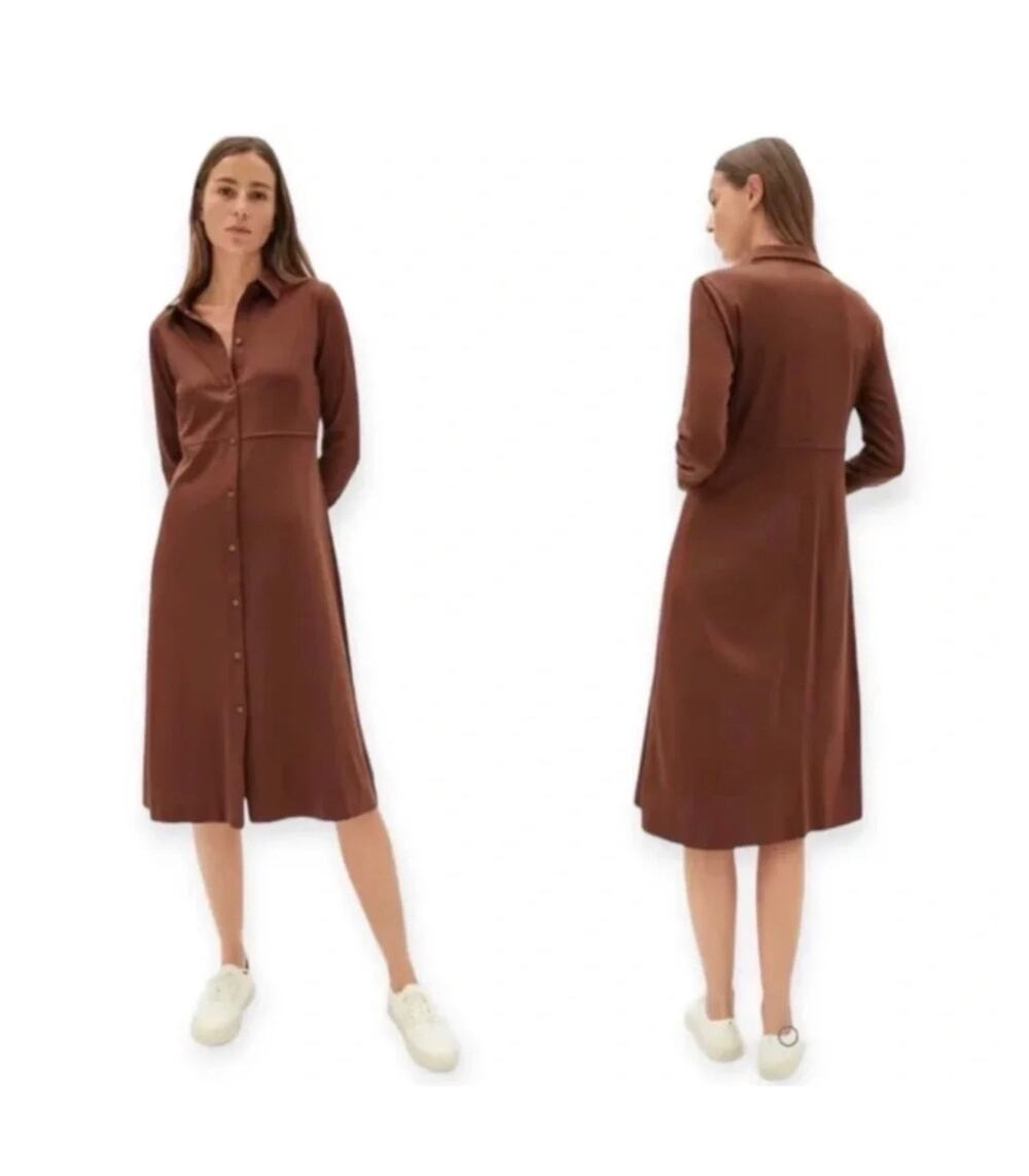 Everlane Luxe Chocolate Brown Shirt Dress Medium Midi